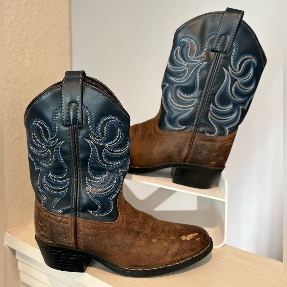 Cody James Brown Blue Leather Cowboy Boots Youth Size 1Y